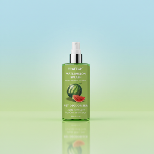 Fluffur Watermelon Splash pet deodorizer bottle on a white background by Pets Emporium