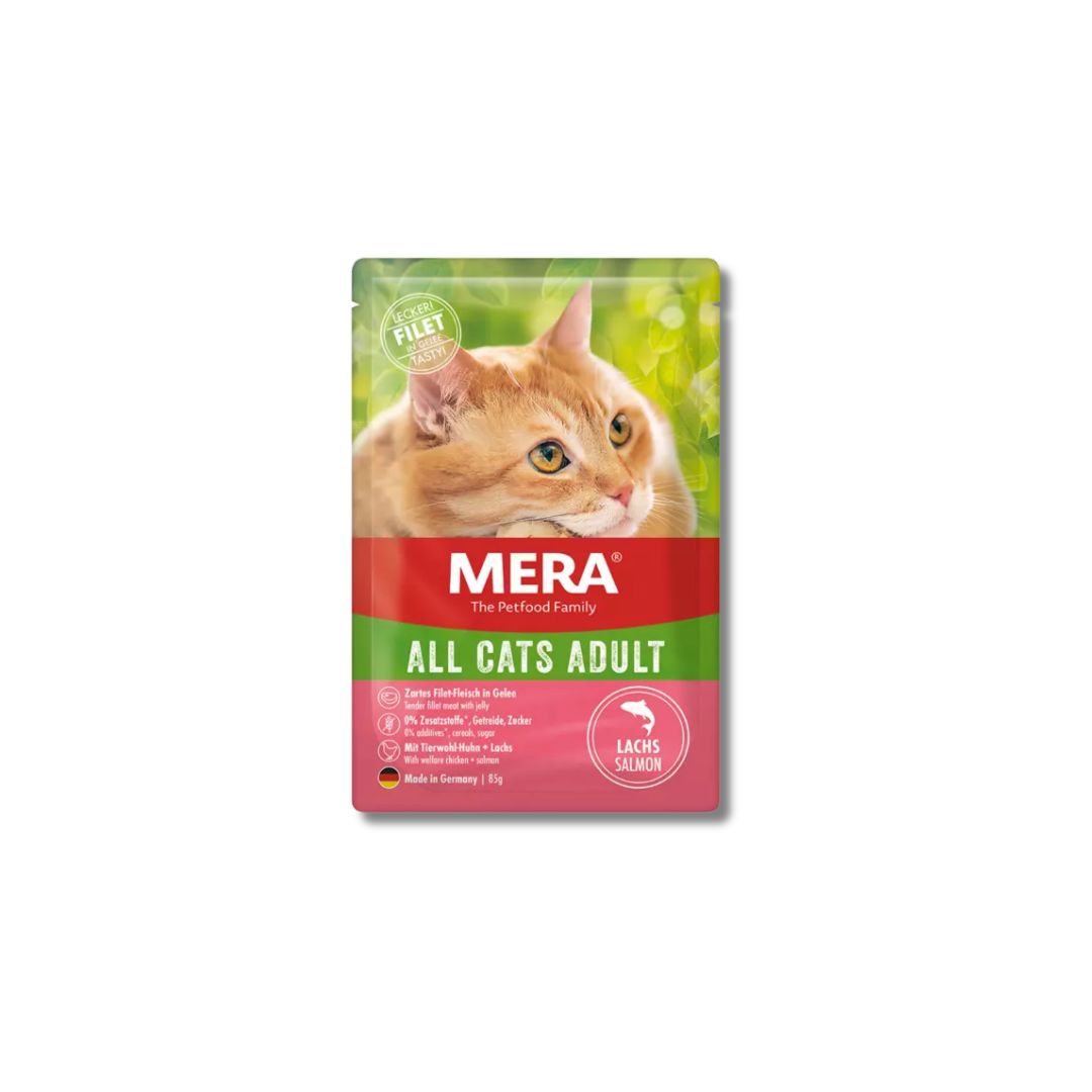 Mera All Cats Adult Wet Cat Food Salmon Flavor Pouch Front Image by Pets Emporium