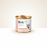 Can of Brit grain-free veterinary diet tuna & salmon with peas on a white background