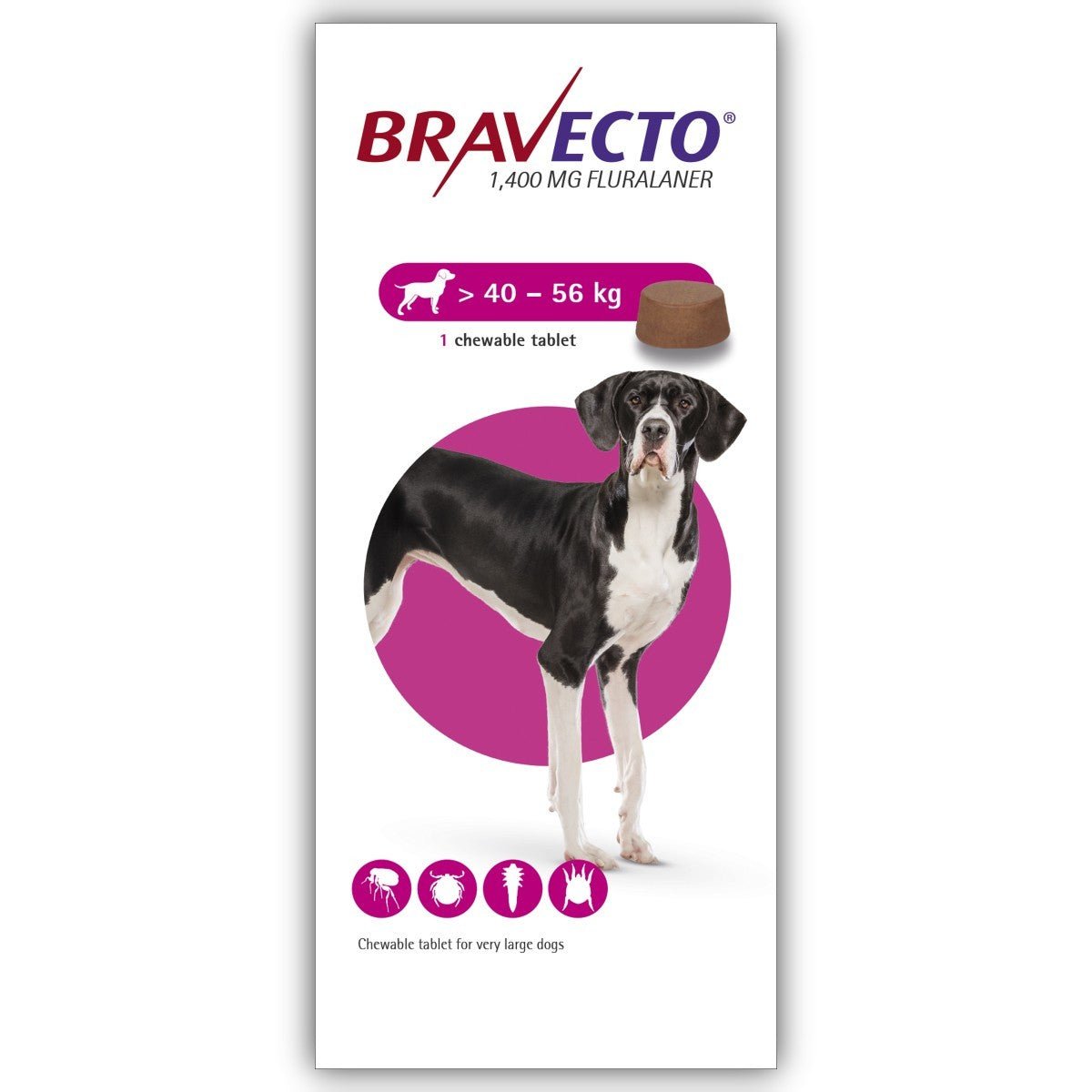Bravecto Chewable Tablet (1400 MG Fluralaner) For Extra Large Dogs >40-56 kg - Pets Emporium