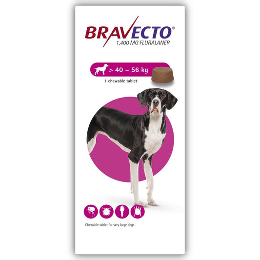 Bravecto Chewable Tablet (1400 MG Fluralaner) For Extra Large Dogs >40-56 kg - Pets Emporium