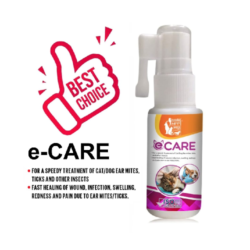 E-CARE , For Speedy Treatment of CAT/DOG Ear Mites, Ticks, Other Insects By Pets Emporium